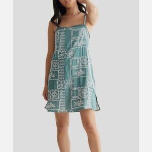 Lucky Brand Eyelet Embroidered Boho Beachy Teal Strappy Square Neck Midi Dress